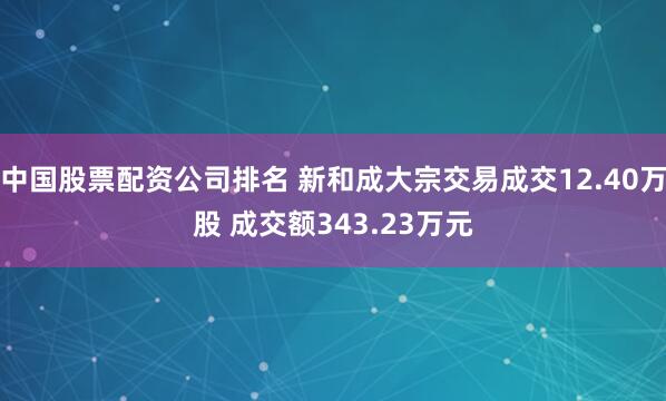 中国股票配资公司排名 新和成大宗交易成交12.40万股 成交额343.23万元